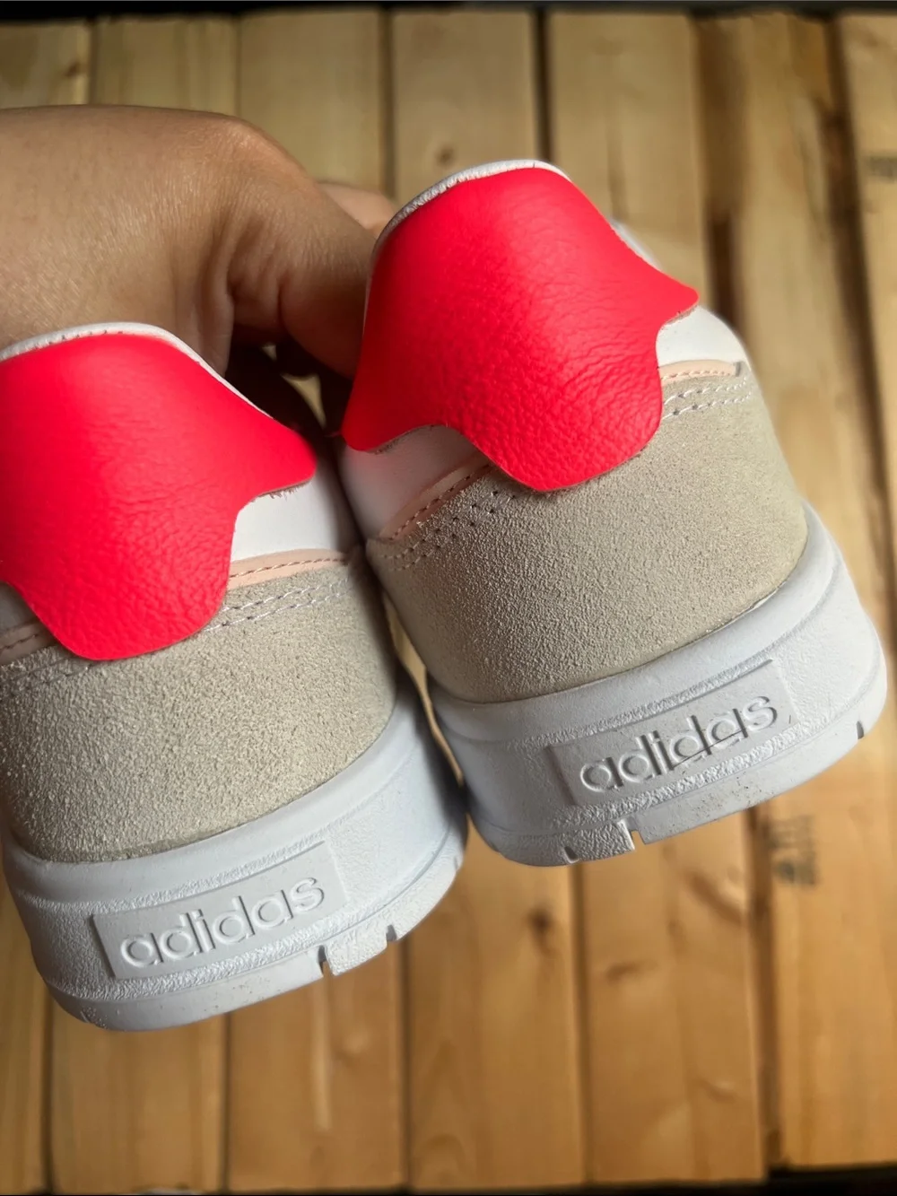 adidas White Sneakers with Pink Heel Detail